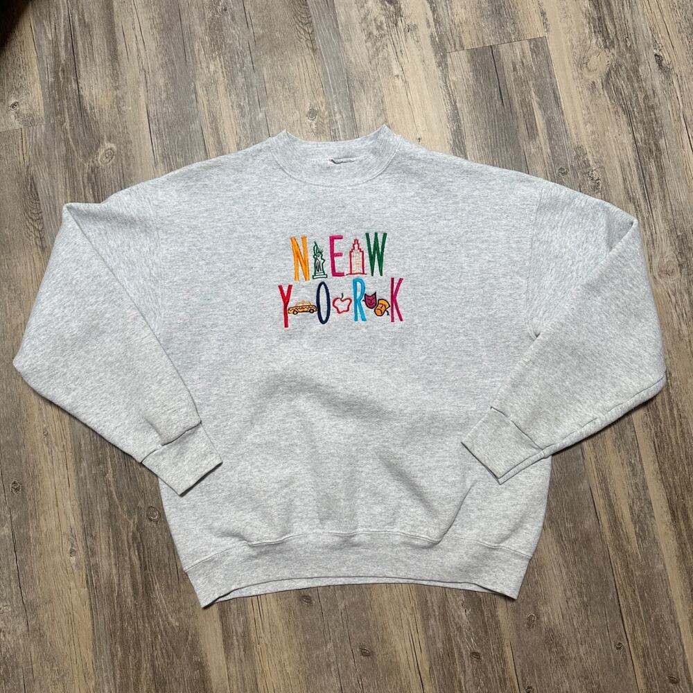Vintage New York Sweatshirt Mens Large Embroidered Crewneck 90s